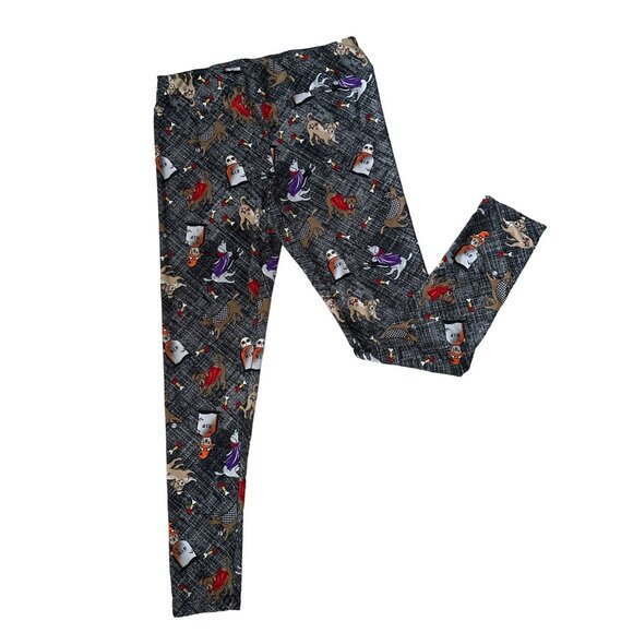 Puppy Halloween Leggings Dogs In Costumes Gray Purple Leggings Size Medium - Picture 1 of 4